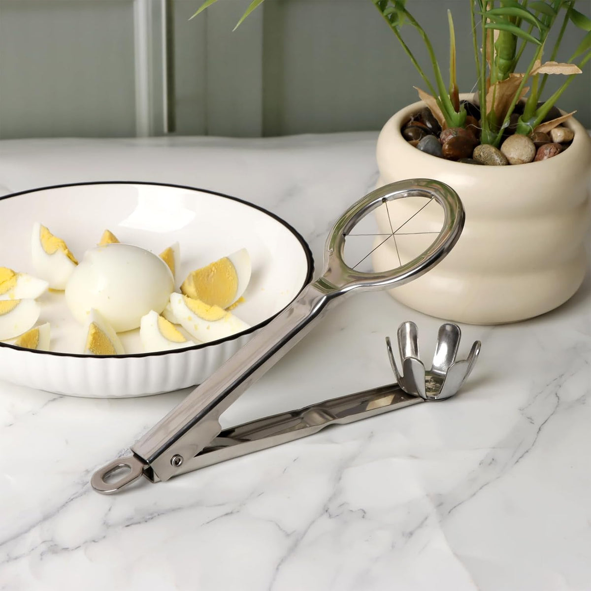 Best Utensils Stainless Steel Egg Slicer Wedger Cutter, Divides Hard Boiled Eggs Into 6 Equal Segments In One Action