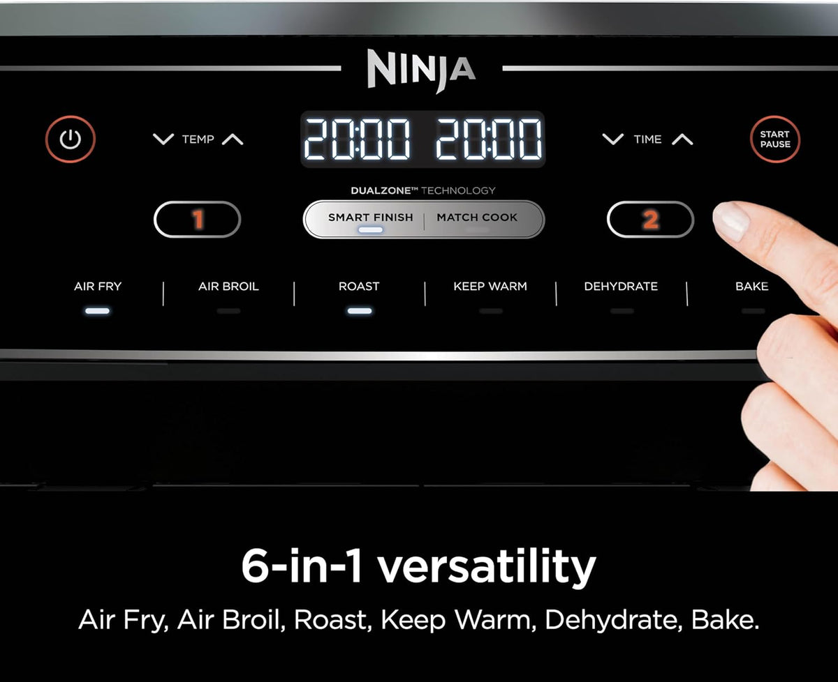 Ninja | Air Fryer | Finish Cooking Multiple Foods at the Same Time | 6-in-1 (Air Fry, Broil, Roast, Keep Warm, Dehydrate, Bake) | Fit up to 8lb Chicken Wings in the two 5 QT Baskets | DZ302