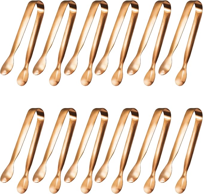 JCREN 12 Pcs Small Serving Tongs, 4" Rose Gold Appetizer Tongs for Parties & Catering, Food-Grade 304 Stainless Steel