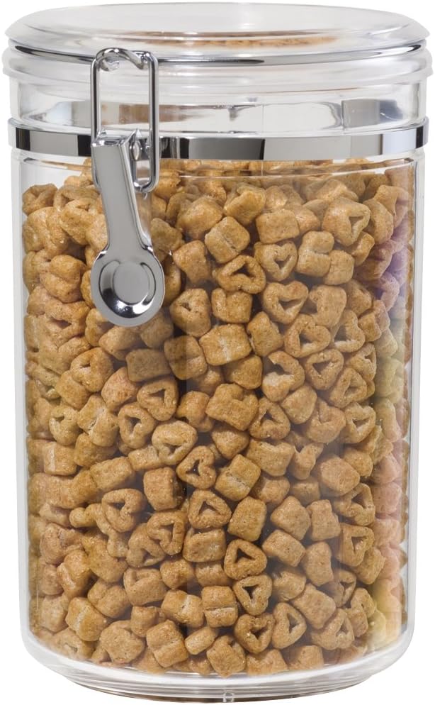 OGGI Medium-Sized Clear Canister with Clamp Lid, 61 oz - Large Airtight Food Storage Container, for Kitchen & Pantry Storage of Bulk, Dry Foods, Pasta, Flour, Sugar, Coffee, Rice, Tea, Spices & Herbs