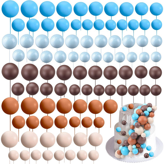 108 Pcs Balls Cake Topper DIY Cupcake Insert Foam Balloons for Cake Baking Wedding Anniversary Birthday Decoration(Retro Colors,Multi Sizes)