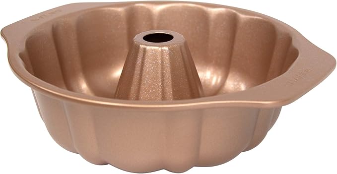casaWare Fluted Cake Pan 9.5-inch (10-Cup) Ceramic Coated NonStick (Rose Gold Granite)