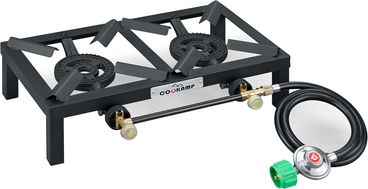 Propane Double Burner Angle Iron Camp Stove with CSA Listed Regulator and 4ft Hose (SA2200)