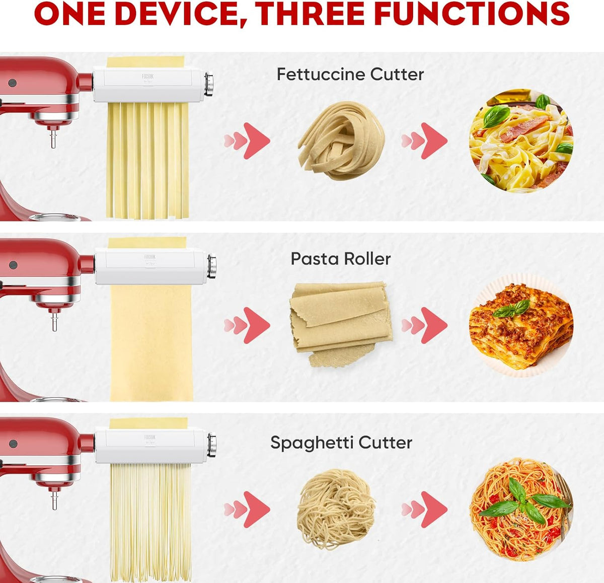 Pasta Attachment for Kitchenaid Stand Mixer, 3 in 1 set for Kitchenaid Pasta Attachment,Included Pasta Sheet Roller, Fettuccine Cutter, Spaghetti Cutter