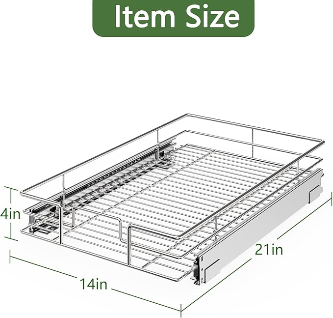 LOVMOR Pull Out Cabinet Organizer 14"W x 21"D, Kitchen Cabinet Pull Out Shelves Slide Out Storage