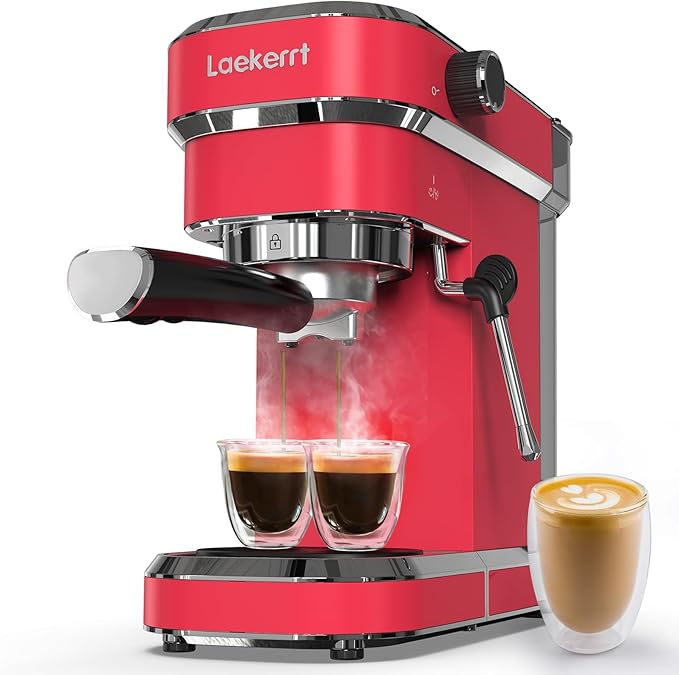 Espresso Machine 20 Bar, Professional Espresso Maker with Milk Frother Steam Wand, Compact Coffee Machine with Removable Water Tank for Cappuccino, Latte, Gift for Dad or Mom, Stainless Steel, Red