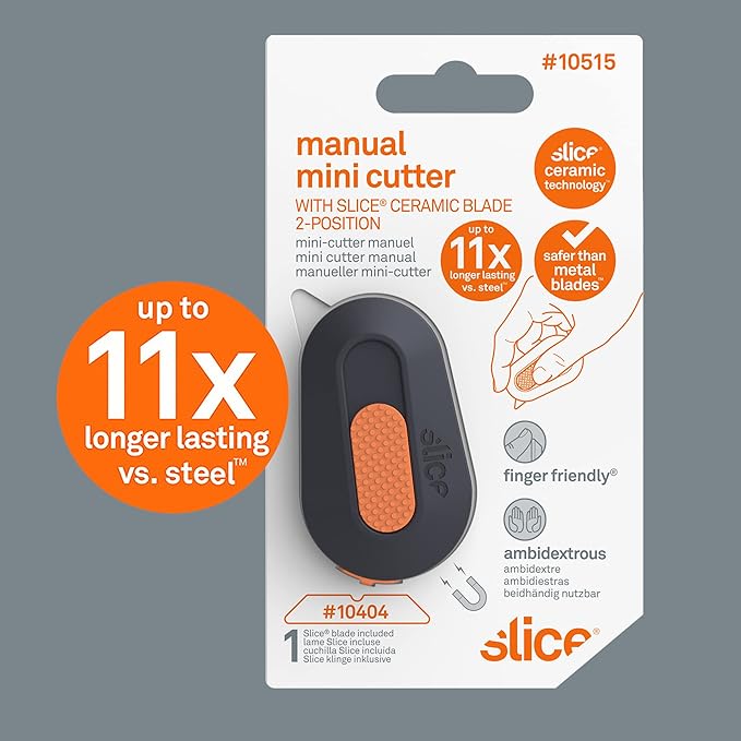 Slice Mini Box Cutter, Manual Retracting, Safe Ceramic Box Cutter Lasting 11x Longer than Metal, Keychain Box Opener, 1 Pack