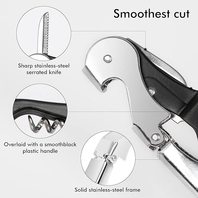 Professional Waiter Corkscrew Wine Openers Set, Heavy Duty Stainless Steel Hinges Wine Key for Restaurant Waiters, Sommelier, Bartenders