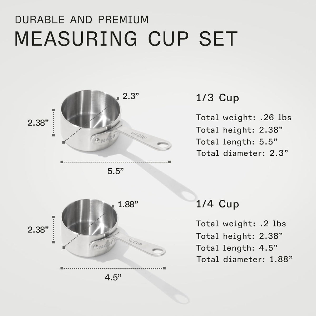 Made In Cookware - Measuring Cup Set - Stainless Steel - Stackable - Dishwasher Safe
