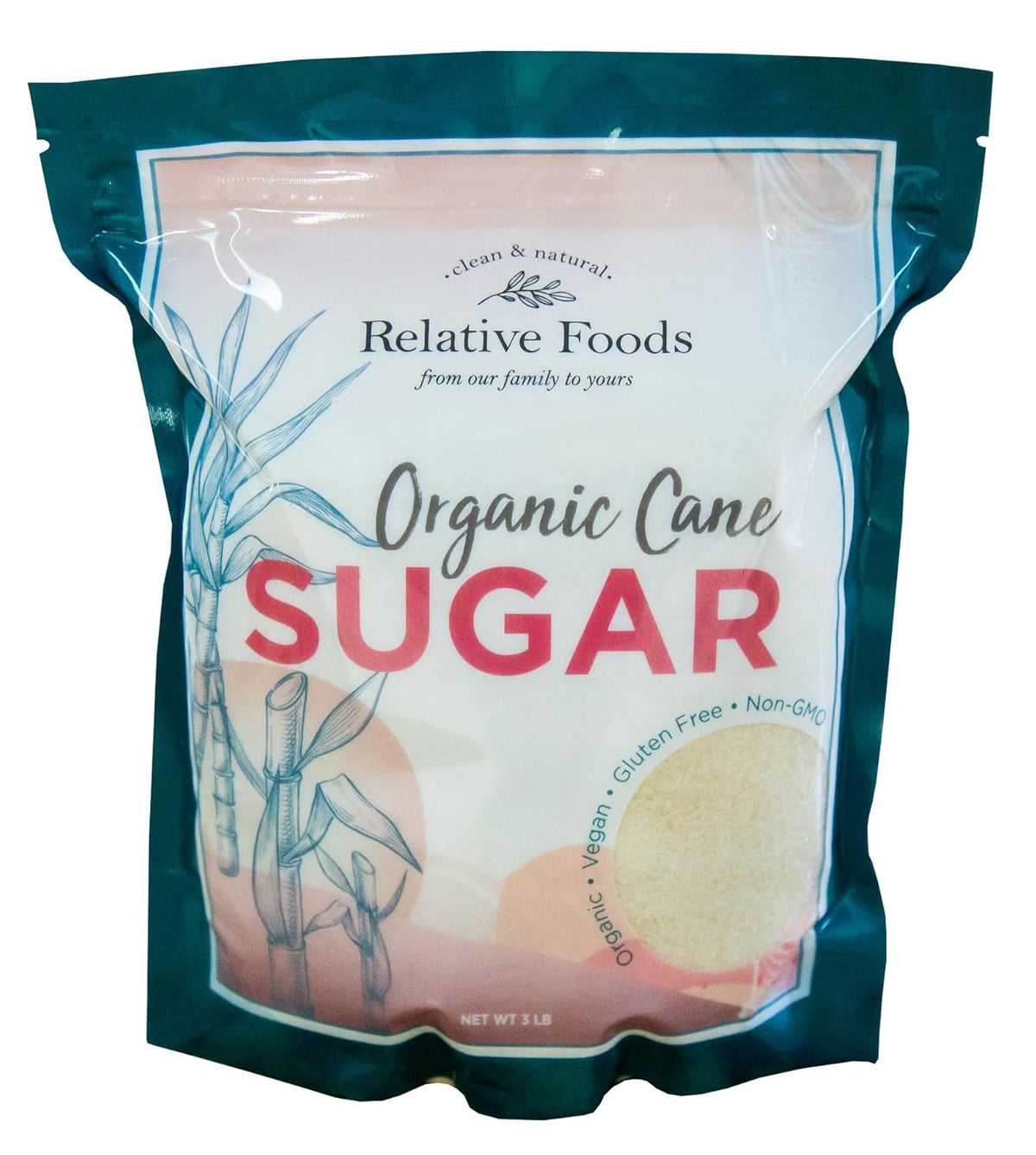 Organic Cane Sugar Crystals (3lb sugar packet) - Preservative & bone-char free, vegan food sugar substitute, gluten free, Non-GMO, fine natural sugar sweetener for cooking, beverages, & more