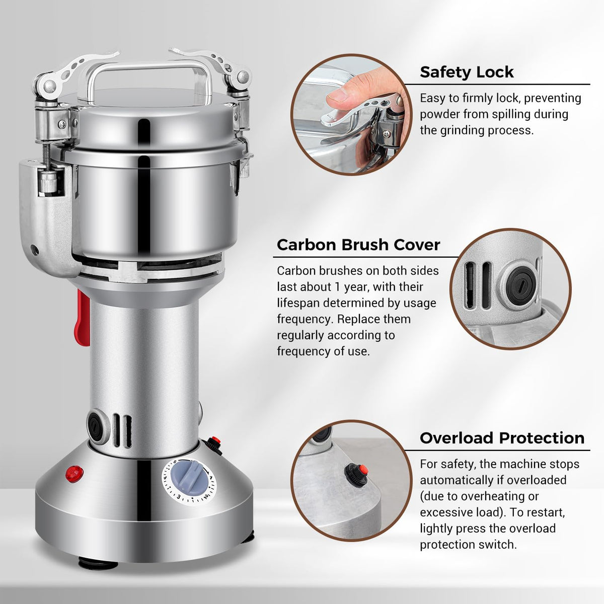 Grain Mill 300g Commercial Spice Grinder Electric 1200W Stainless Steel Pulverizer Dry Grinders for Grinding Wheat, Oats, Corn, Pepper, and Coffee Beans – Grinder for Kitchen.