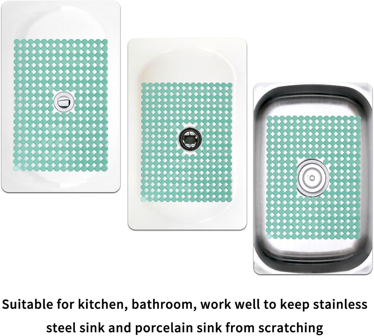 Qulable 2Pack Kitchen Sink Mat for Stainless Steel/Ceramic Sinks, PVC Eco-friendly Protectors for Bottom of Kitchen Sink, Adjustable, Fast Draining, Dots Design, 11.8x15.7 (Light Green)
