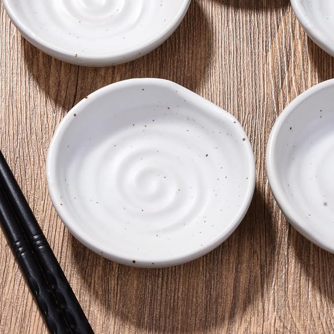 3.1 Inch Porcelain Side Dish Bowl Seasoning Dishes Soy Sauce Dishes Dipping Sauce Bowls-Set of 5,Soy Sauce Dish with Mouth(White)