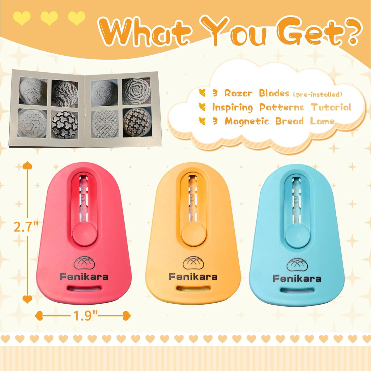 3PCS Premium Magnetic Bread Lame & Versatile Bread Scoring Tool - Professional Sourdough Scoring Tool and Lame Bread Tool with Razor Blade and Scoring Patterns Booklet