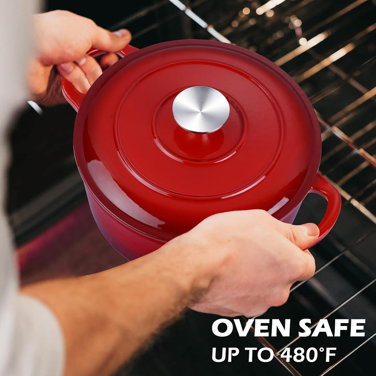 6 Quart Dutch Oven with Lid, Leonyo 6QT Enameled Cast Iron Dutch Oven for Sourdough Bread Baking, Heavy Duty Cookware for Braising, Stews, Roasting, Red