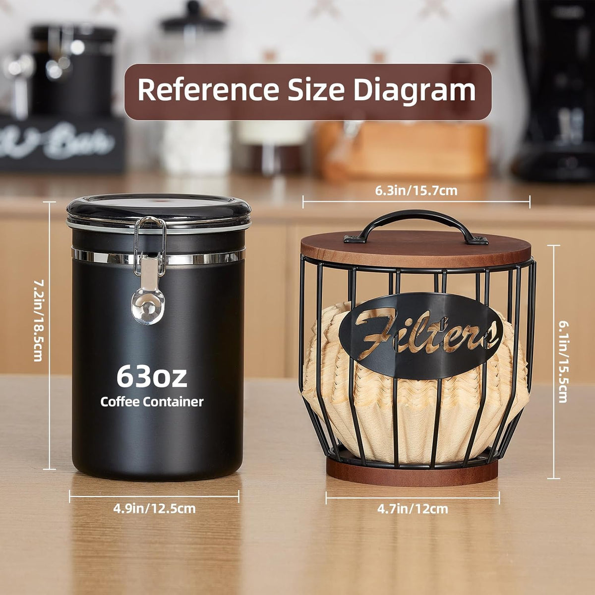 Yangbaga 8-12 Cup Coffee Filters Holder with Wood Lid,Large Capacity Coffee Filter Storage Canister Container Basket,Black Wire K Cup Storage Basket,Coffee Bar Accessories decor