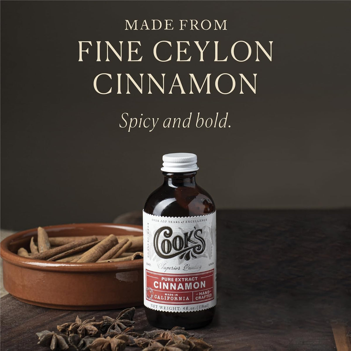 Cook's Pure Cinnamon Extract Made From Fine Ceylon Cinnamon, Premium All Natural Cinnamon Extract for Baking, Cooking, Beverages and Candies, 128 oz (1 Gallon)