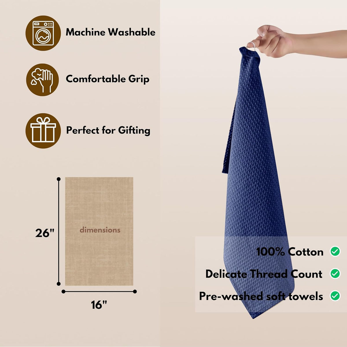 Native Fab Waffle Kitchen Towels 4 Pack - Super Absorbent 100% Cotton Dish Towel for Cleaning, Drying, Cooking - Durable, Soft Kitchen Essentials for Home Use, 16x26 inches - Ink Blue