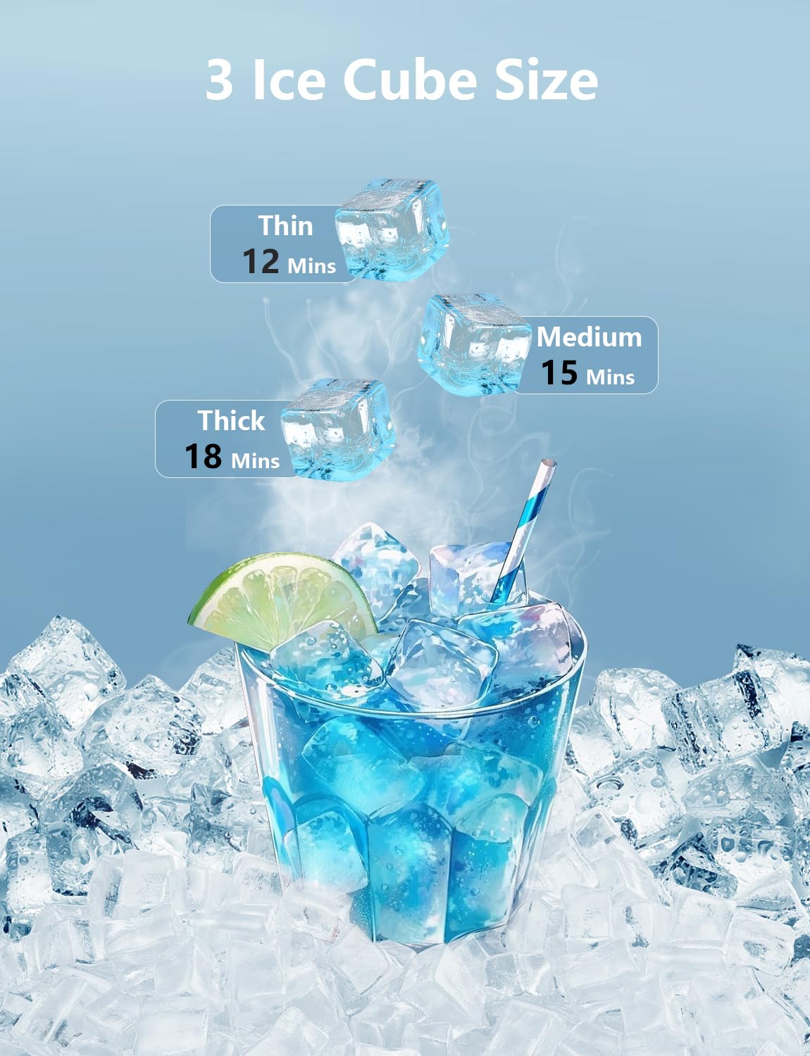Commercial Ice Maker Machine 100Lbs/24H, Under Counter Ice Machine with 34lbs Ice Storage Bin, Stainless Steel Freestanding Ice Maker for Restaurant, Bars, Home and Offices
