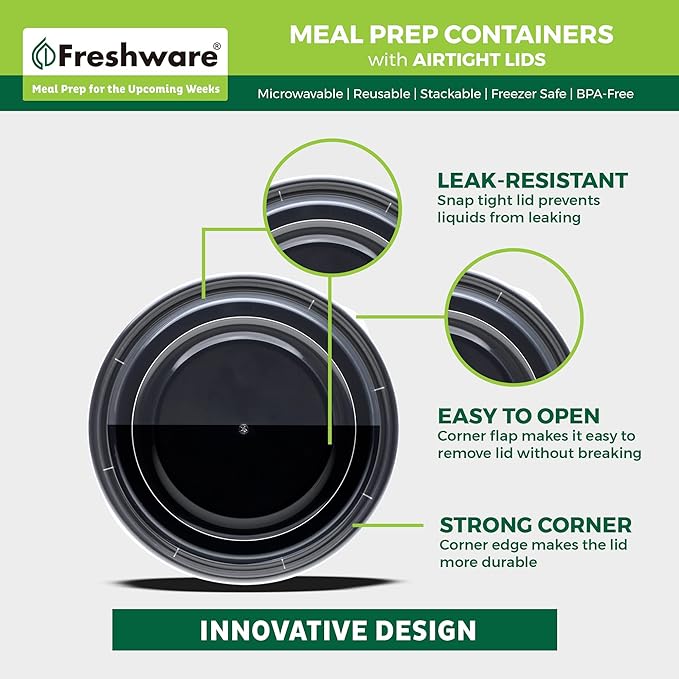 Freshware Meal Prep Containers with lids [150 Pack] Food Storage Containers, Bento Box, BPA-Free, Stackable, Microwave, Dishwasher, Freezer Safe, 32 Oz