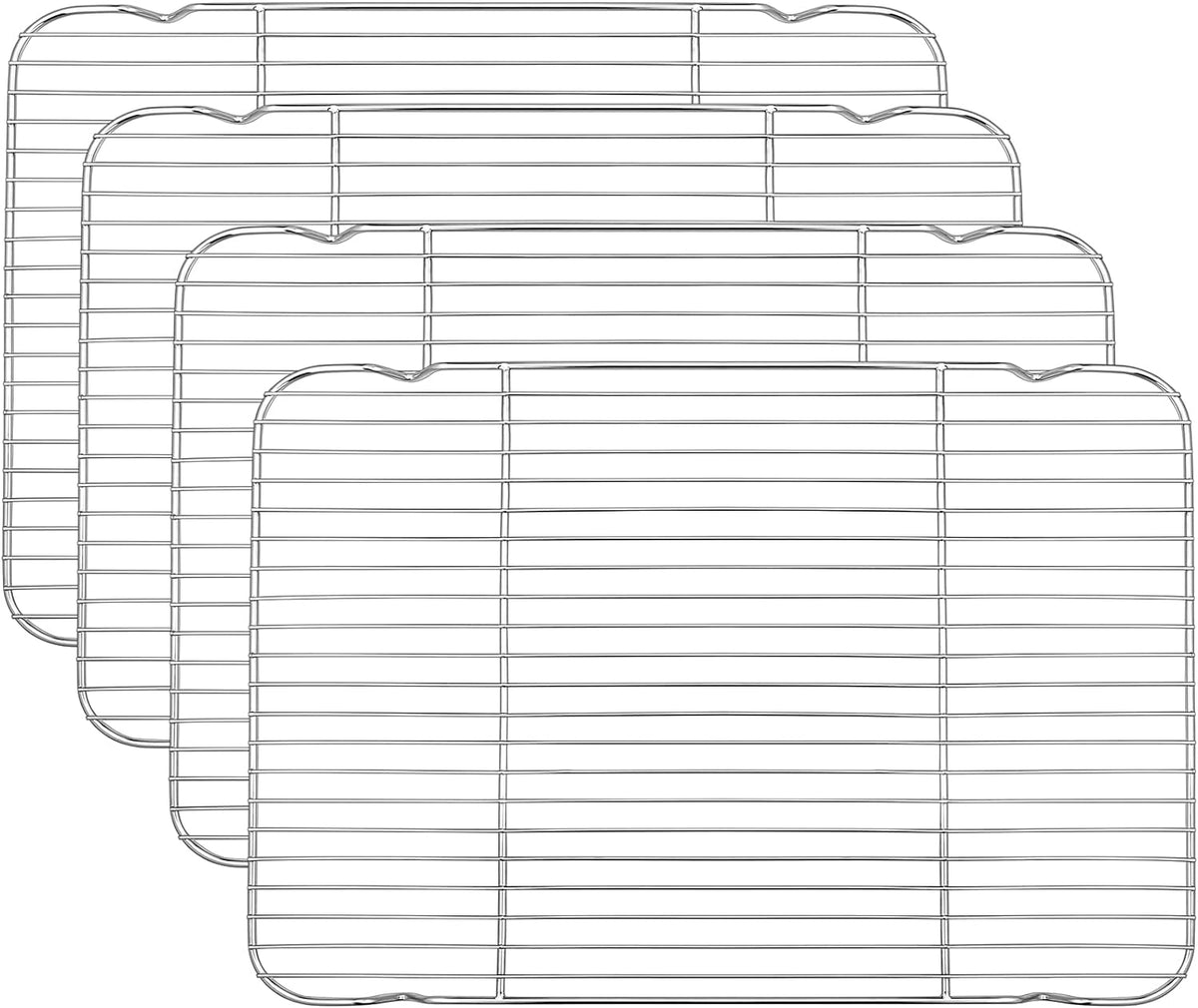 P&P CHEF Baking Cooling Rack Set for Cooking Roasting, 4-Piece Stainless Steel Wire Racks for Oven Use, Healthy & Dishwasher Safe, Rectangle, 16.6 Inch