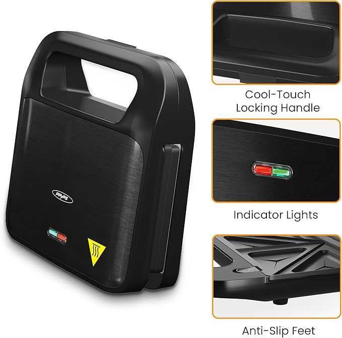 Sunvivi Sandwich Maker Panini Press: Waffle Maker with Removable Plates, 3 in 1 Sandwich Maker Press with Non-Stick Plates, Indicator Lights & Cool Touch Handle, 750W, Black