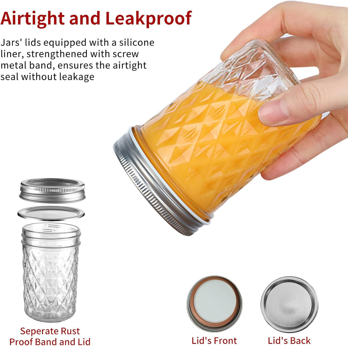 22oz/650ml Mason Jars with Airtight Lids Glass Canning Jars with Regular Lids Spice Jars Honey Jars for Yogurt,Jam,Spice,Overnight Oats Canning, Preserving,Decorations,Jelly,Dessert,6 Pack (22oz)