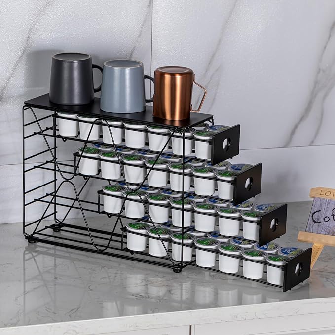 FlagShip K Cup Holder for Keurig Pod K Cup Storage 4 Tier K Cup Drawer Organizer for Counter (56 Pods Capacity)