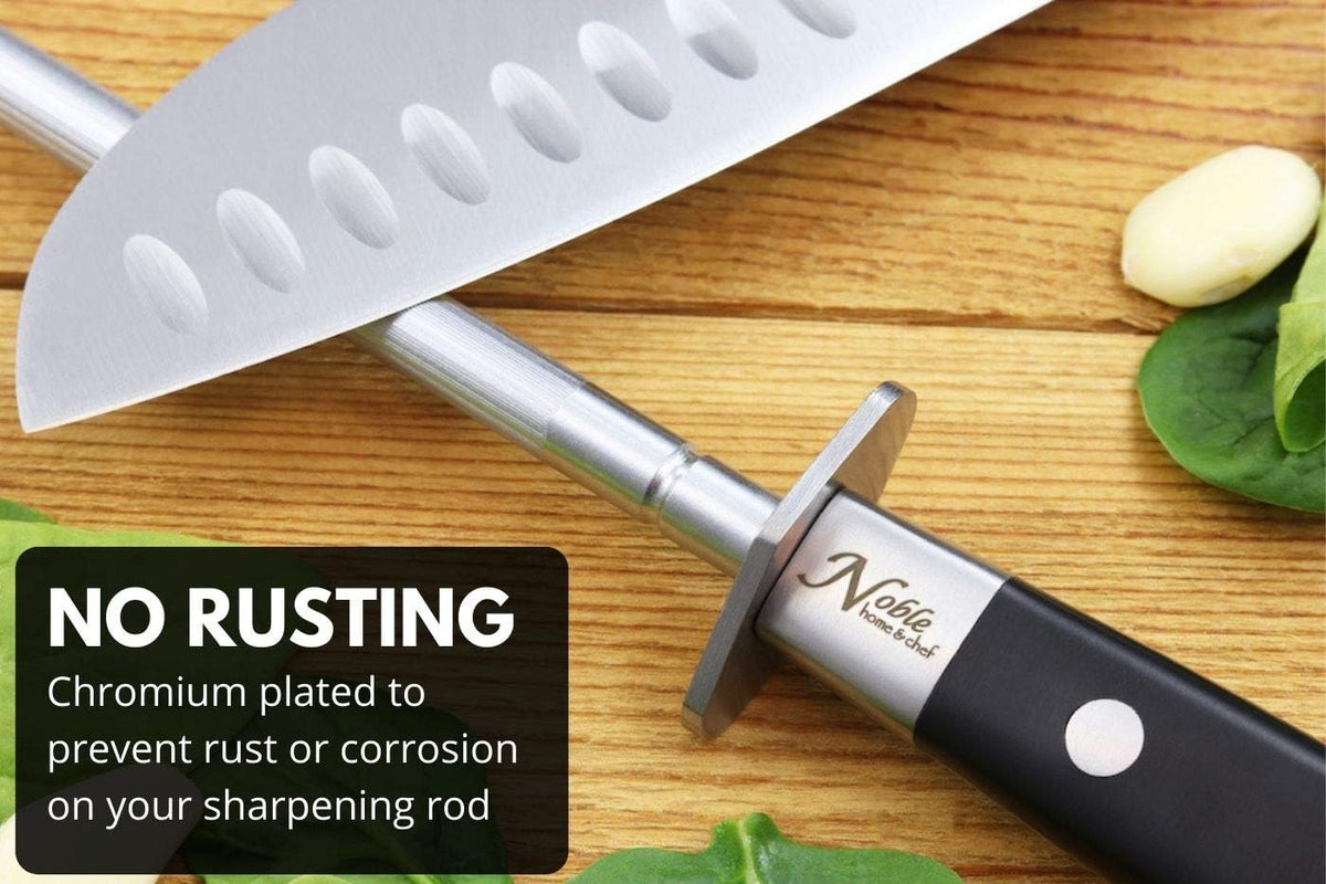 Professional Honing Steel 10”, Magnetized for Safety, No Rust, No Cheap Plastic! Noble’s Knife Sharpener Has an Oval Handle for a Firm Grip and is Built For Daily Use, Perfect for Chefs!