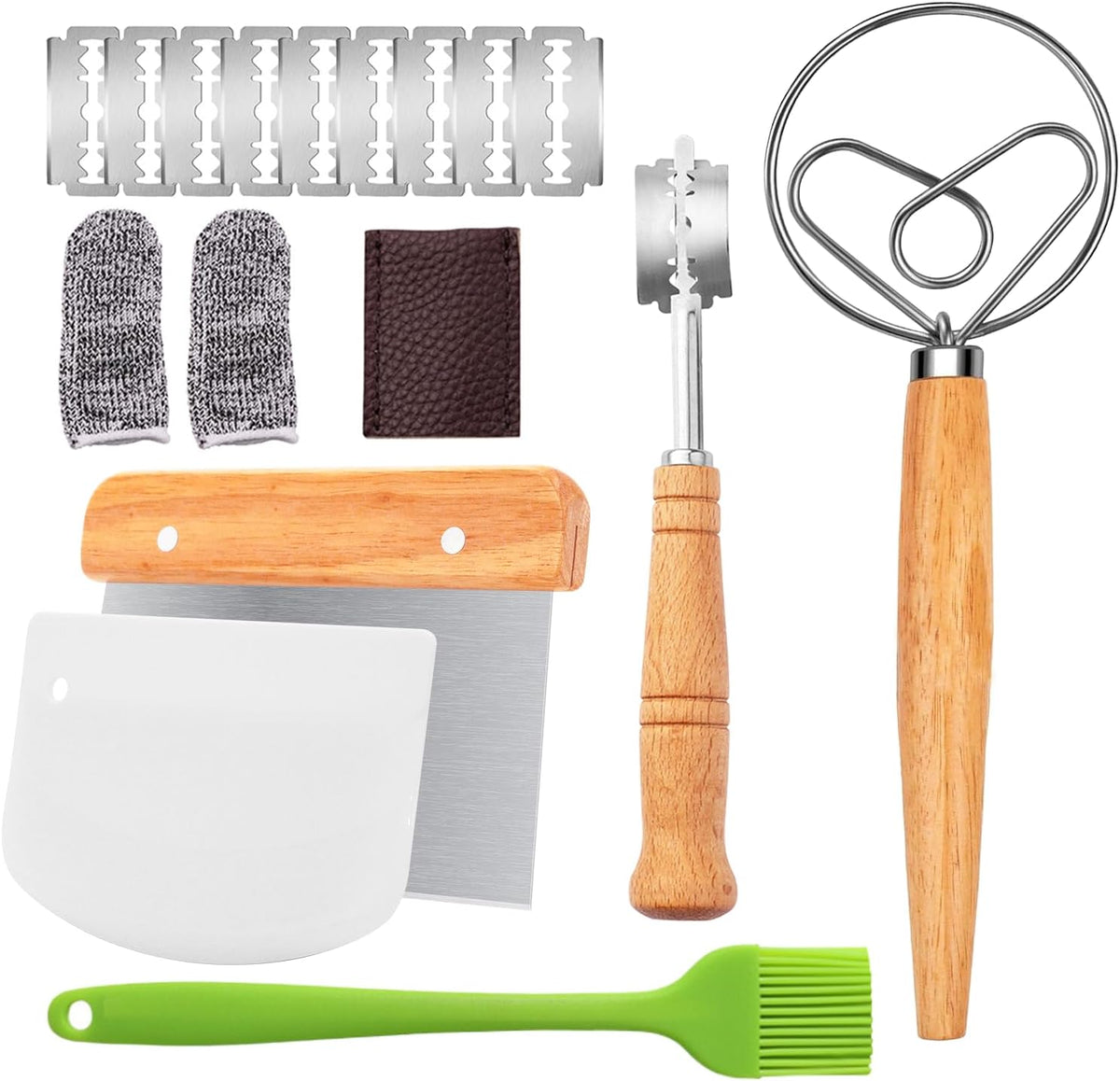 Bread Making Tools Set,Danish Dough Whisk with Sourdough ScoringTool,Bread Making Tools and Supplies, Dutch Whisks for Dough, With Dough Scraper Sourdough Cutter, Pastry Brush