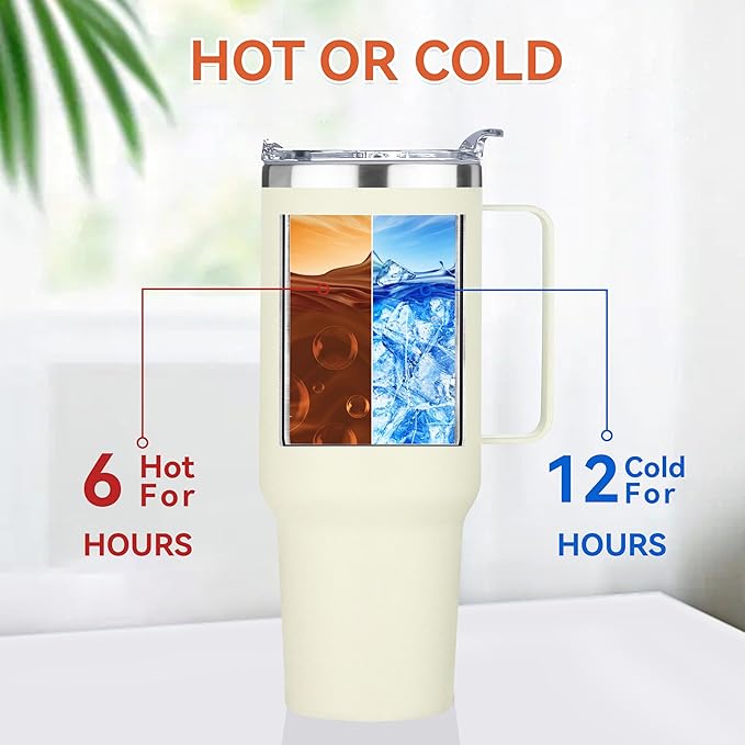 HASLE OUTFITTERS 40 oz Stainless Steel Tumbler with Handle, Vacuum Insulated Tumblers Bulk, Reusable Double Wall Travel Coffee Mug, Durable Powder Coated Water Bottle(Beige, 4)