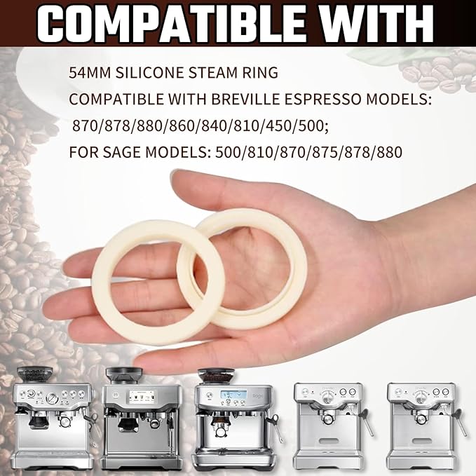 54MM Silicone Steam Ring 2PCS，Brevilles Gasket Replacement for Breville Espresso Machine Parts Breville Espresso Machine Accessories 878/870/860/840/810/500/450 and Sage 500/870/875/880/810/878