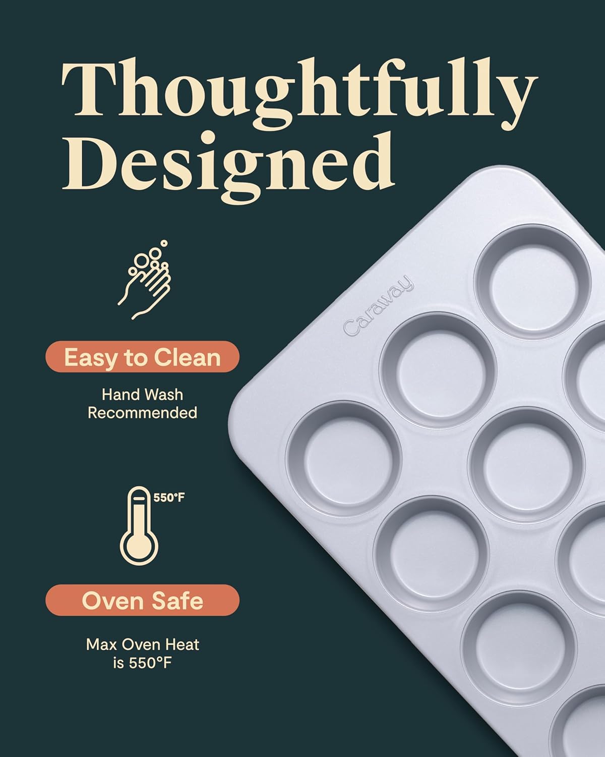 Caraway Non-Stick Ceramic 12-Cup Muffin Pan - Naturally Slick Ceramic Coating - Non-Toxic, PTFE & PFOA Free - Perfect for Cupcakes, Muffins, and More - Perracotta