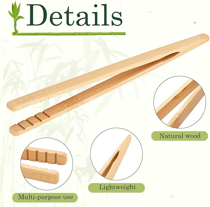 80 Pcs Bamboo Toast Tongs 7 Inch Wood Kitchen Utensil Toaster Tongs for Cooking Catering Buffet Appetizer Wedding Party Supplies