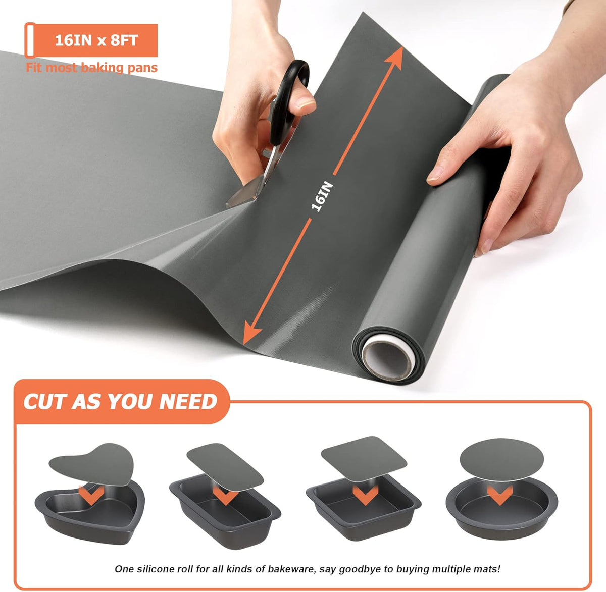 Silicone Baking Mat Roll - Best German Silicone - Non-slip Silicone Pastry Mat, Non-Stick Reusable Air Fryer Linner, Counter Mat, Oven Liner, Freeze Dryer Mat - 16IN x 8FT