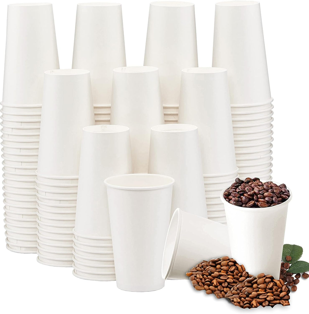 Lamosi 16 oz Disposable Coffee Cups, 180 Pack 16 oz White Paper Cups, Hot/Cold Beverage Drinking Cups for Water Juice or Tea, Office Party Home Travel