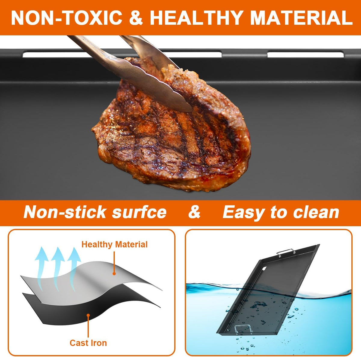 Full-Size Griddle Inserts for Nexgrill Home Depot 4 Burner & 5 Burner Grills 720-0830H 720-0830X 720-0888 720-0888N, Flat Top Griddle with Silicone Handles for Nexgrill 5 Burner 720-0882A 720-0882S
