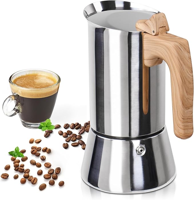 Uncoated 12 Cup Moka Pot 304 Thickened Stainless Steel Coffee Maker Stovetop Espresso Coffeemaker Italian Classic Style Brewing Greca Cafe Mocha Machine for Cafeteras Camping Travel Home 600ml 20oz