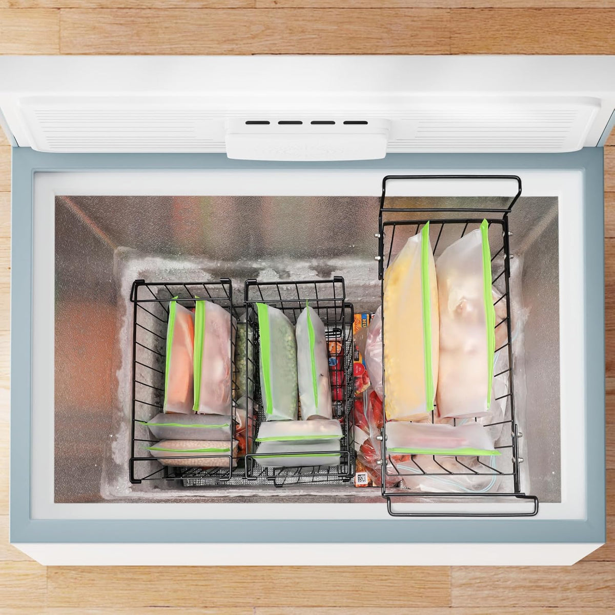 iSPECLE Reusable Freezer Bags - 6 Pack Gallon Freezer Bags BPA-Free with Stand-Up Bottom and Label, Easy to Get Frozen Meat, Vegetables, Fruit, Leakproof Freezer Bags Keep Food Fresh, Green