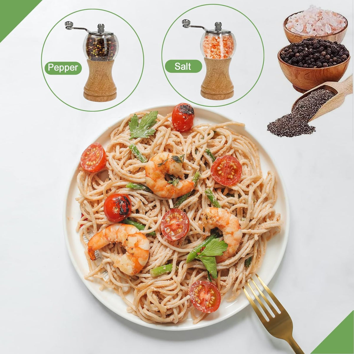 Classical Hand Shake Wood Pepper Grinder Set & Gorgeous Salt Wooden & Acrylic,Ceramic Blades Upgrade metal handle,Enjoy Your Best Fresh Ground Pepper Various spices (Burlywood 1pcs-5in)
