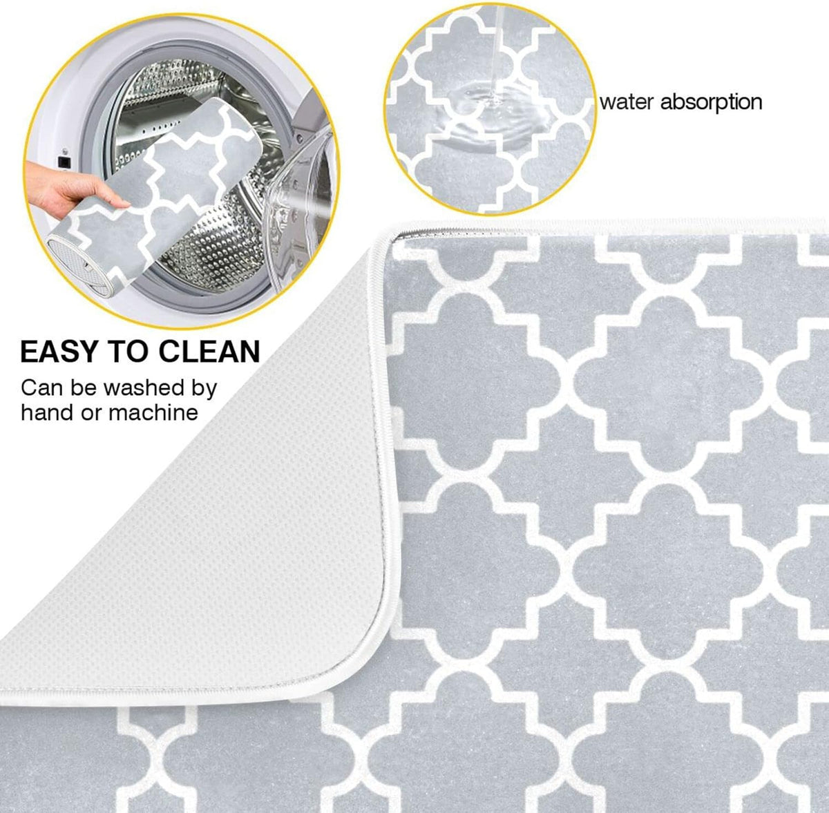 Senya Super Absorbent Dish Drying Mat, Microfiber Fast-Drying Dish Mat, 24'' x 18'', Kitchen Dish Drying Pad, Grey Moroccan, g295080429p523c558s1114