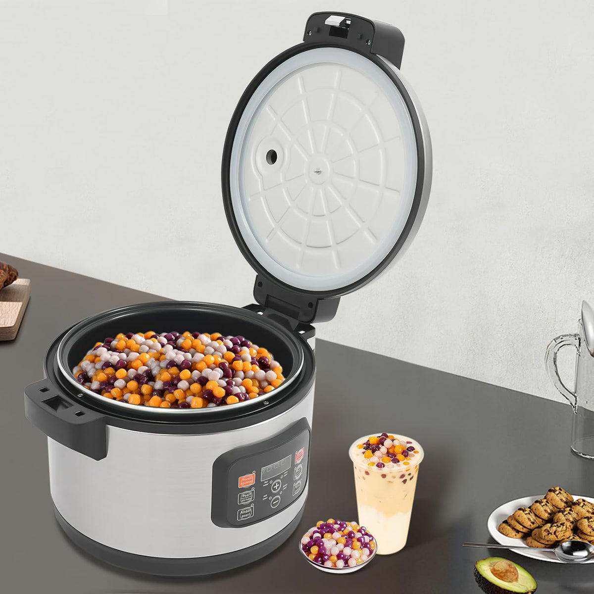 Commercial Boba Pearl Cooker 12L Tapioca Maker, Automatic Non-Stick Bubble Tea Cooker with Smart Touchscreen for Boba Tea, Milk Tea, and Sago Pearl Drinks 110V