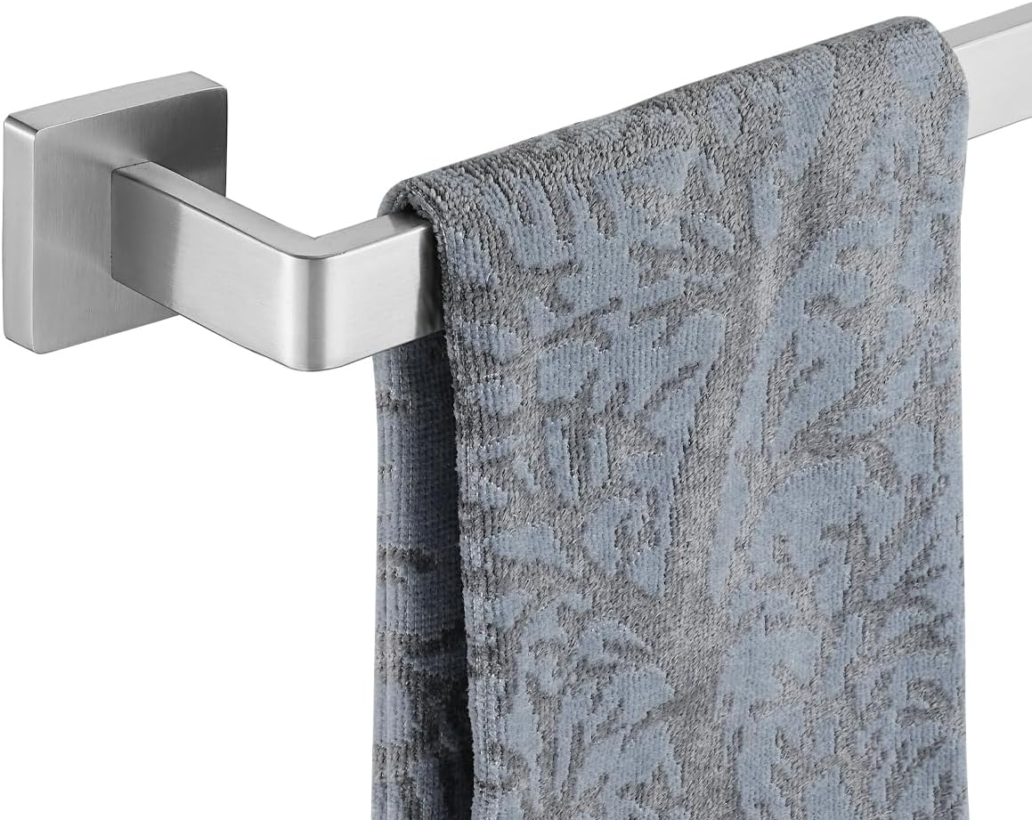 JQK Brushed Towel Bar, Rounded Edges 14.41 Inch Towel Rack, 304 Stainless Steel Bathroom Wall Mount, Useable Length 12 Inch, TB250L12-BN