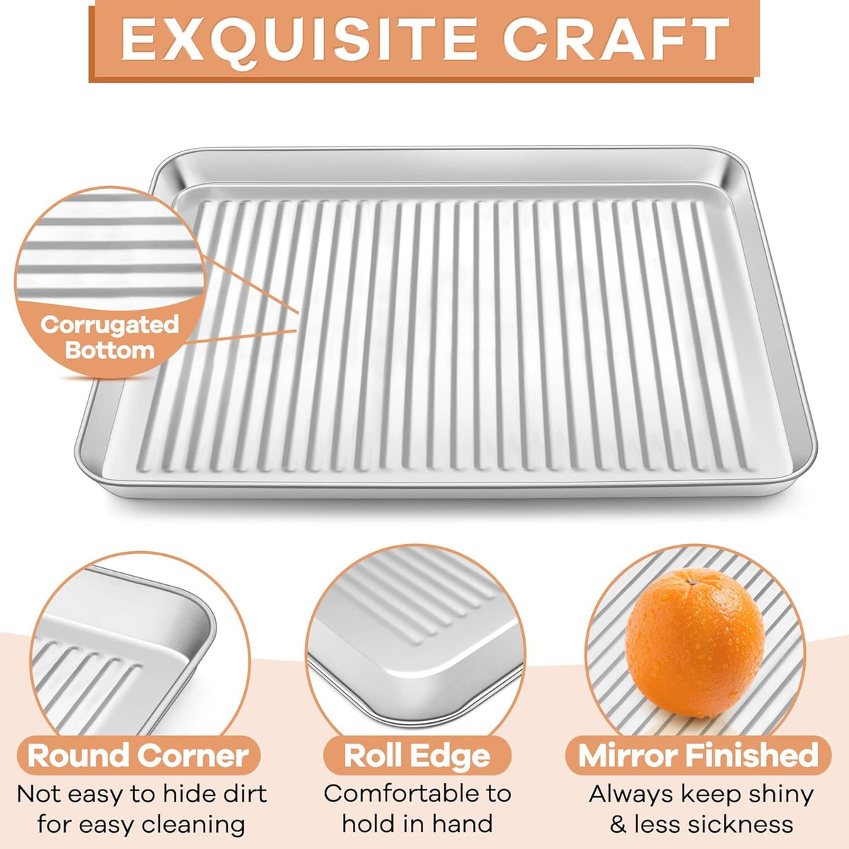P&P CHEF Baking Oven Pan with Wire Rack, Stainless Steel Baking Oven Sheet Tray, Bacon Pan and Cooling Rack for Cooking Roasting Cookie, Dishwasher Safe & Easy Clean, 12.5 x 9.7 x 1 Inch