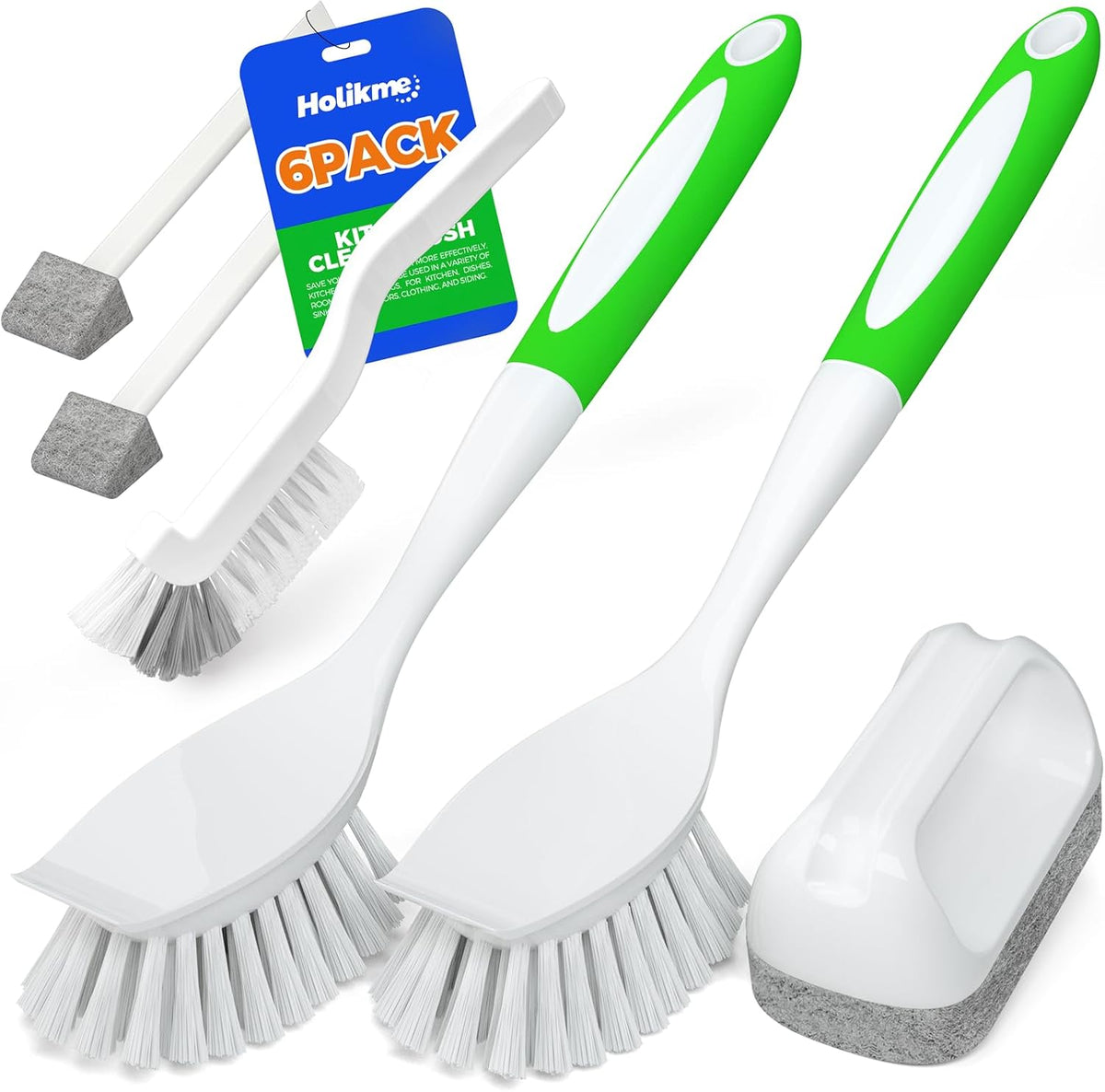 Holikme 6Pack Kitchen Cleaning Brush, Green