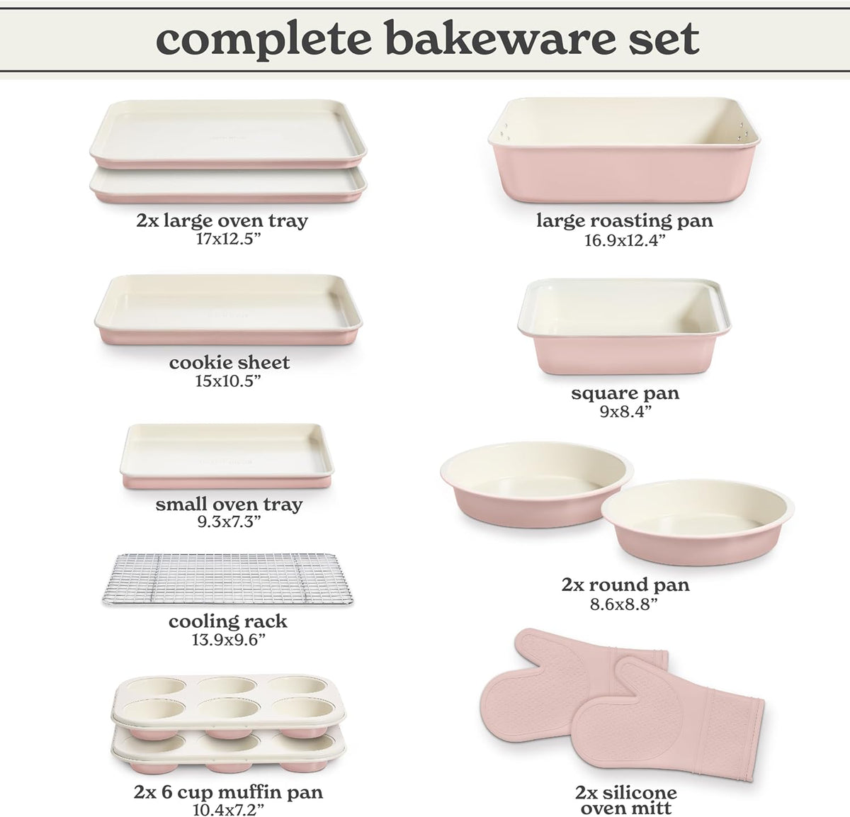 Country Kitchen Nonstick Stackable Bakeware Set - Deluxe Heavy Duty, Durable, Easy Release Baking Set, Pink, 13 Pcs with Handles