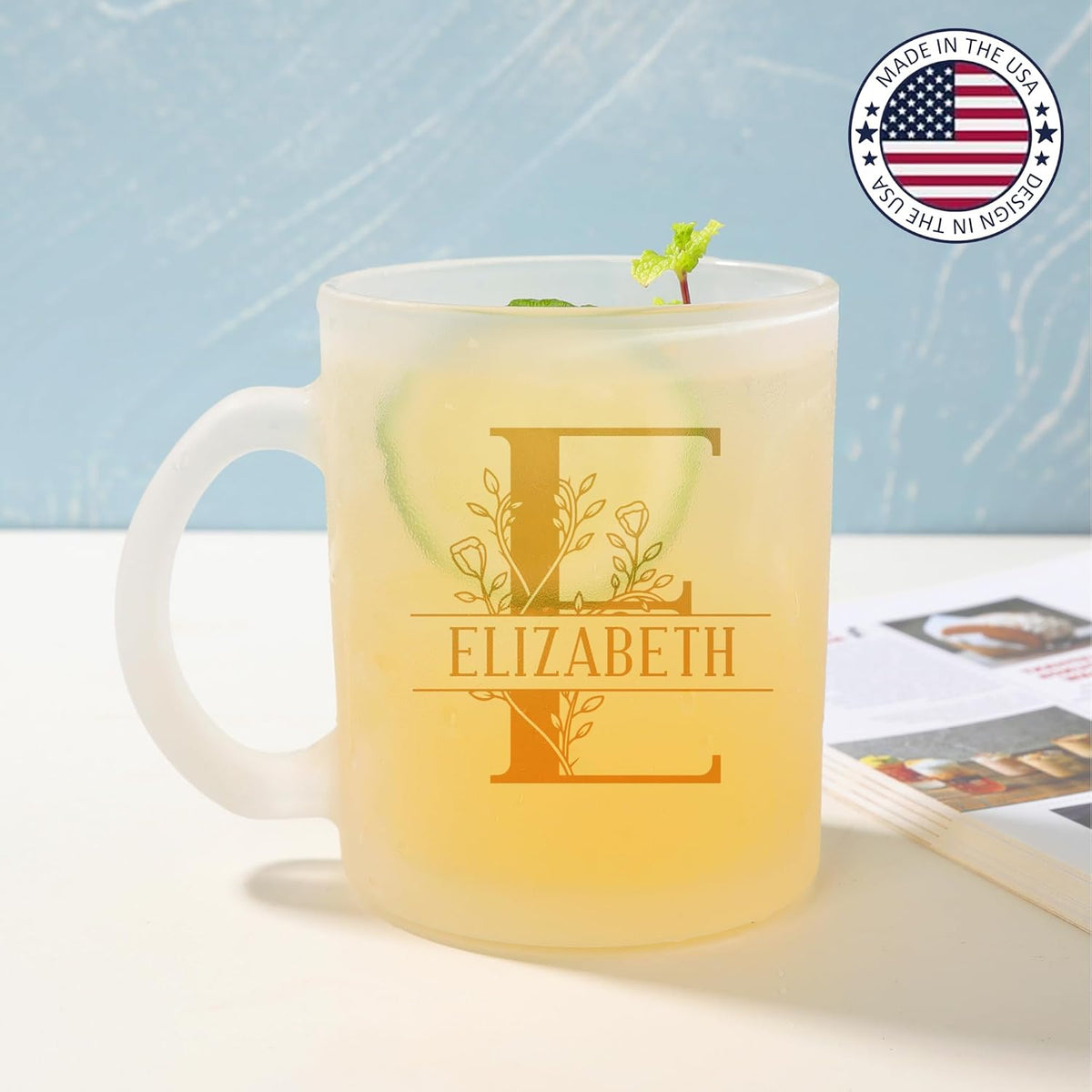Personalized Coffee Mug Engraved with your Custom Name - Customized 11oz Frosted Glass Mugs, Hot Chocolate Mugs, Tea Cup, Birthday Gifts, Retirement Gift (Frosted Mug, Personalized Design)