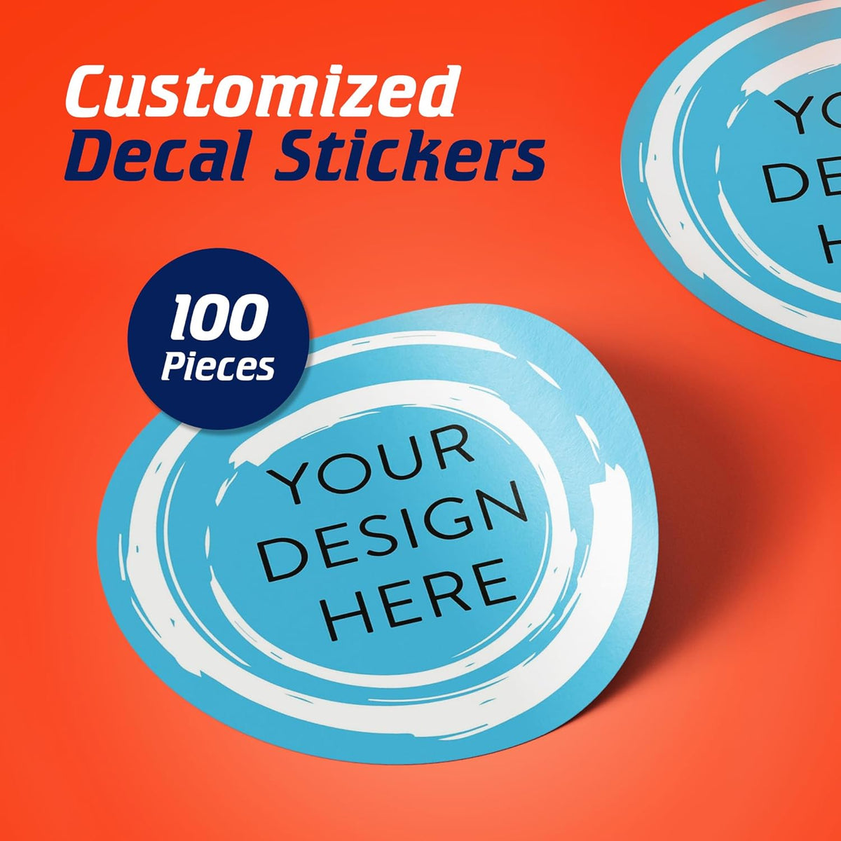 100 Custom Vinyl Stickers - Upload Your own Image, Text, Design, Logo - Personalized Logo Labels for Handmade, Packaging, Bottle, Jars, Candle, Brand Stickers (Blue Swirls, 3x3)