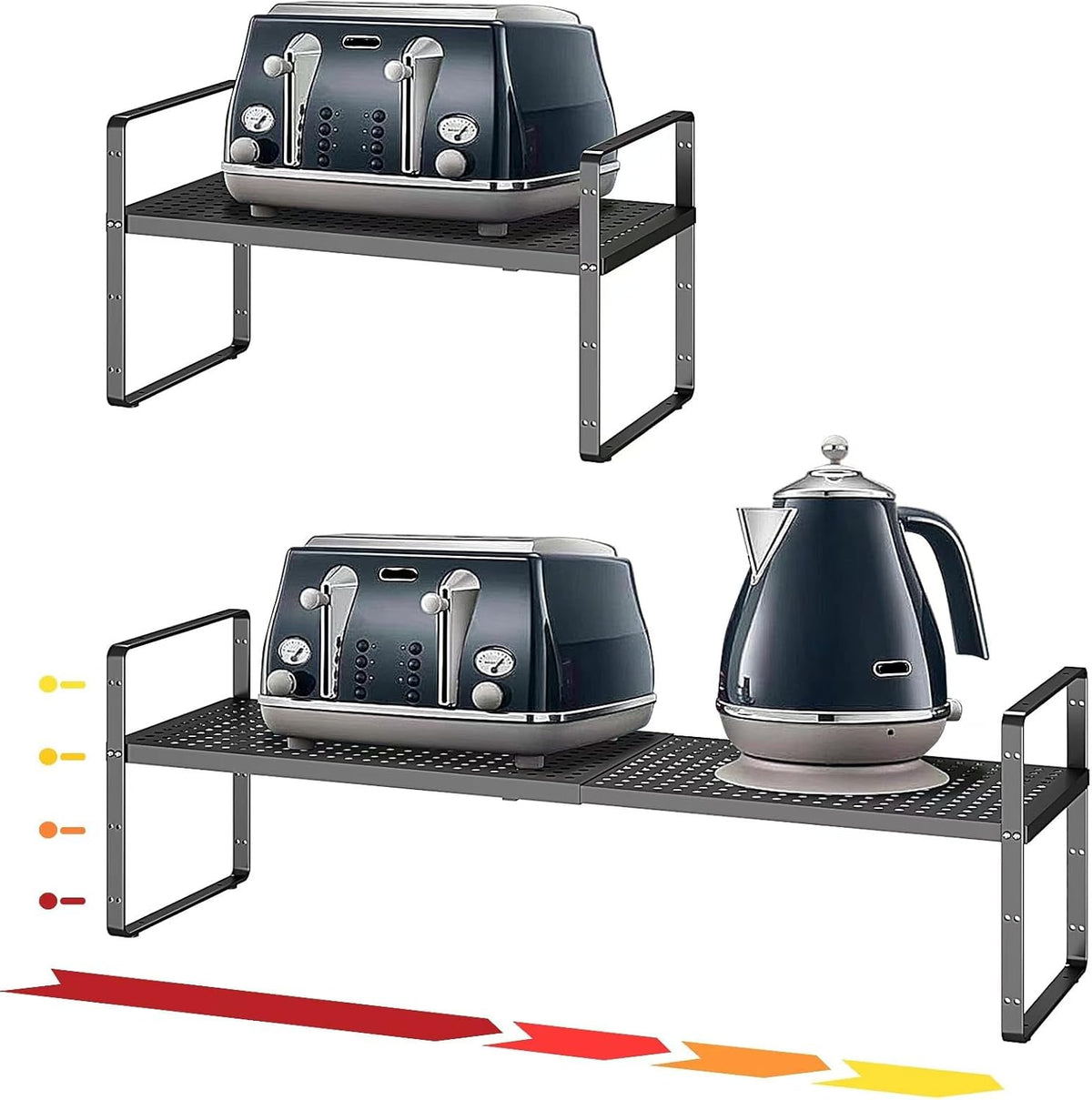 Hole Pattern Expandable Shelf Organizer,1Pack 8.1" Wide Easy to Assemble Cabinet Organizer Shelf, 16.5~27.1" Adjustable Height&Stackable Spice Organization for Cupboard, Black