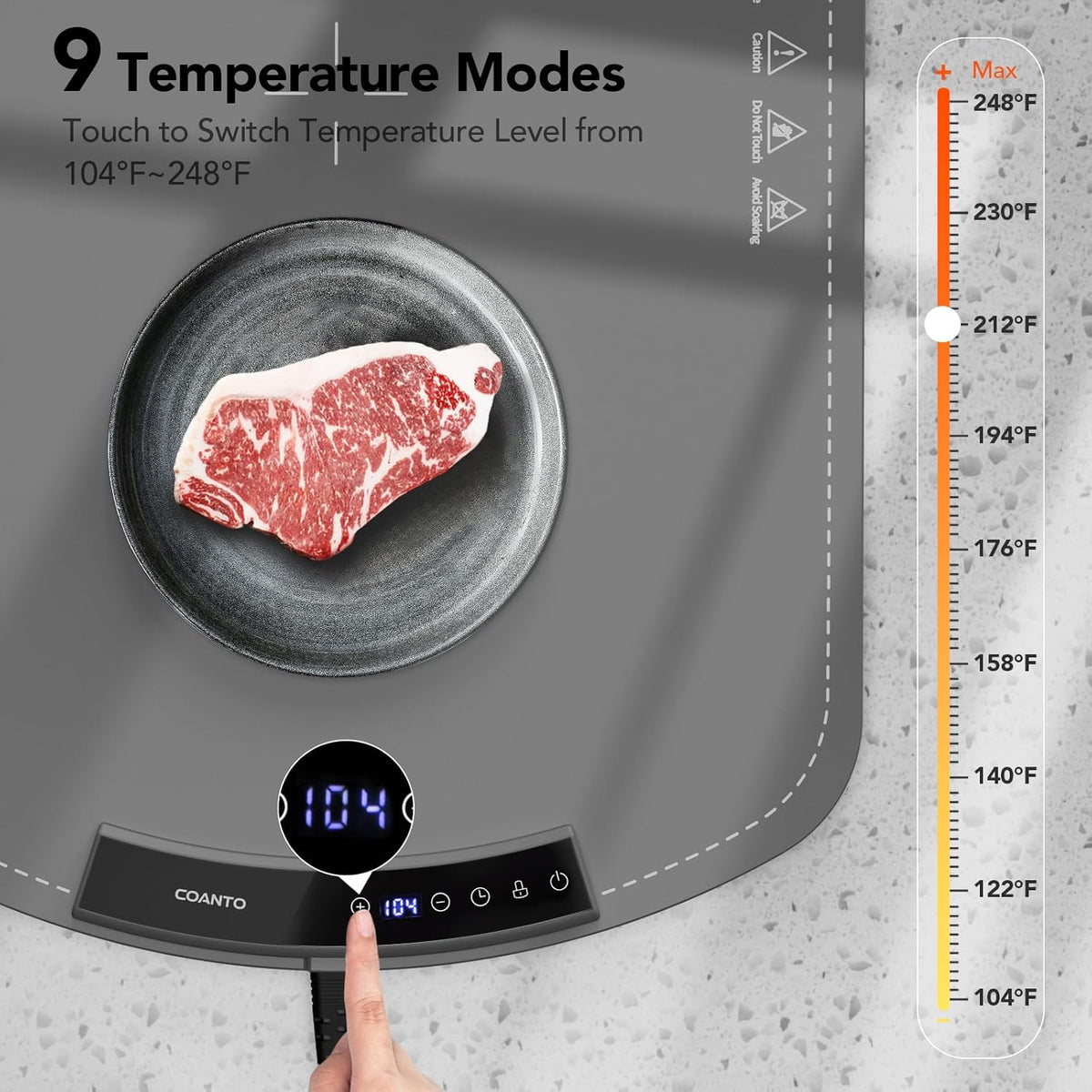 Food Warming Mat, Electric Warming Tray for Buffets & Parties, Silicone Heating Mat for Food with 9 Temperature Settings, Roll-Up Storage, 25.8"x15.6", Grey